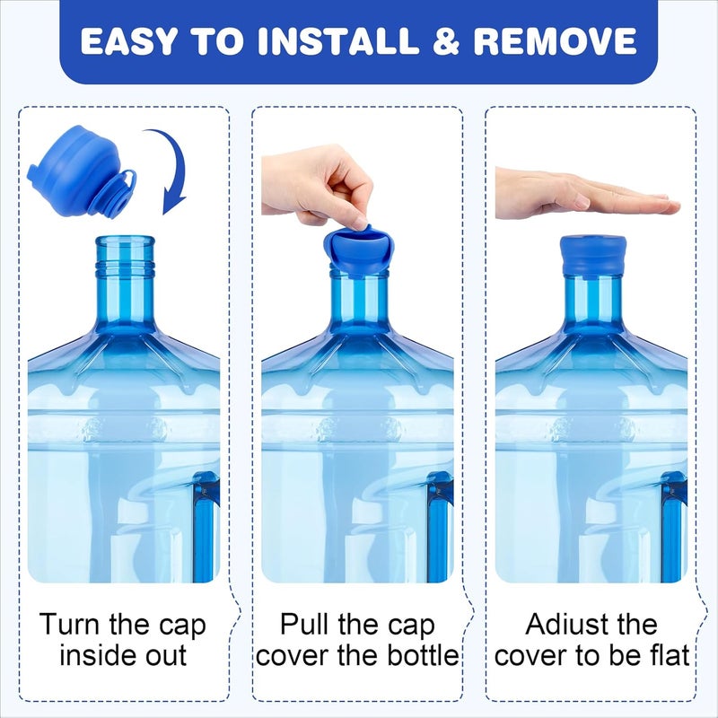 kioguc (5 Pack) 5 Gallon Water Jug Cap,Silicone Reusable Replacement Cap, Non Spill Bottle Caps for 55mm Bottle Water Dispenser Caps - Image 3